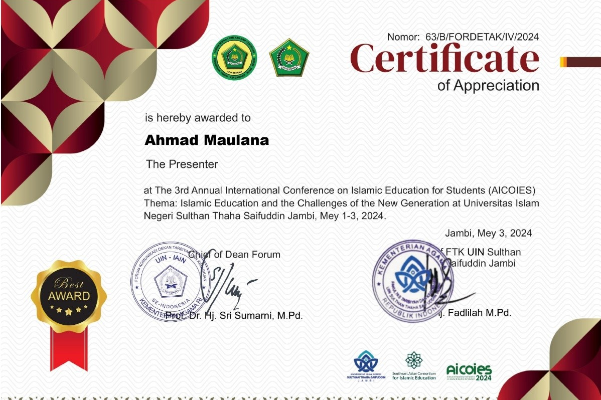 MAHASISWA TADRIS IPS JADI PRESENTER DI 3rd ANNUAL INTERNATIONAL CONFERENCE on ISLAMIC EDUCATION FOR STUDENTs (AICOIES)