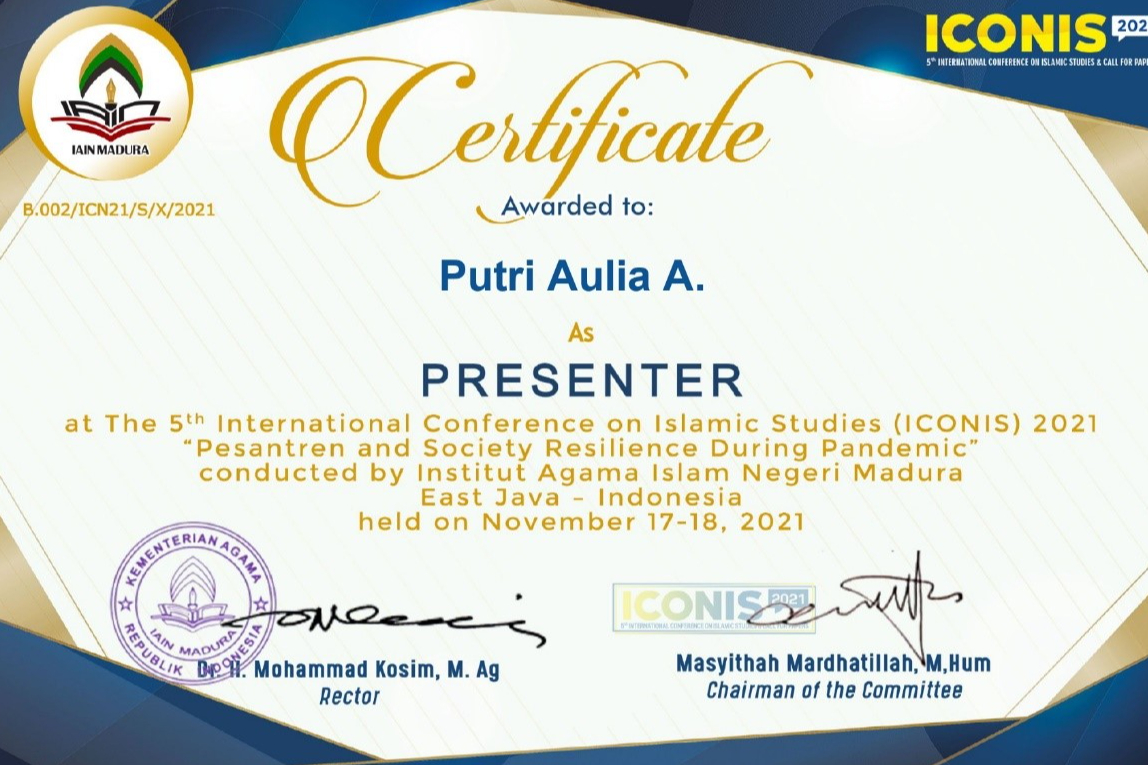 MAHASISWA TADRIS IPS JADI PRESENTER DI 5th INTERNATIONAL CONFERENCE on ISLAMIC STUDIES (ICONIS) 2021